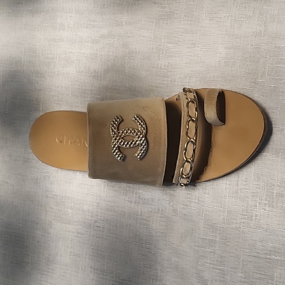 CHANEL Velvet Chain Mule Sandals - Picture 3 of 14